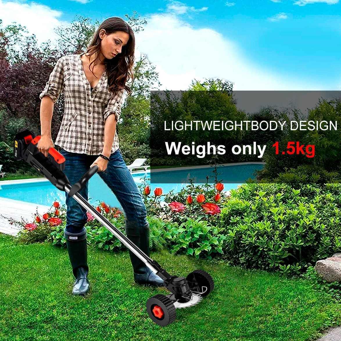 Powerful Cordless Grass Trimmer – Includes Two Free Batteries, Lightweight & Easy to Use